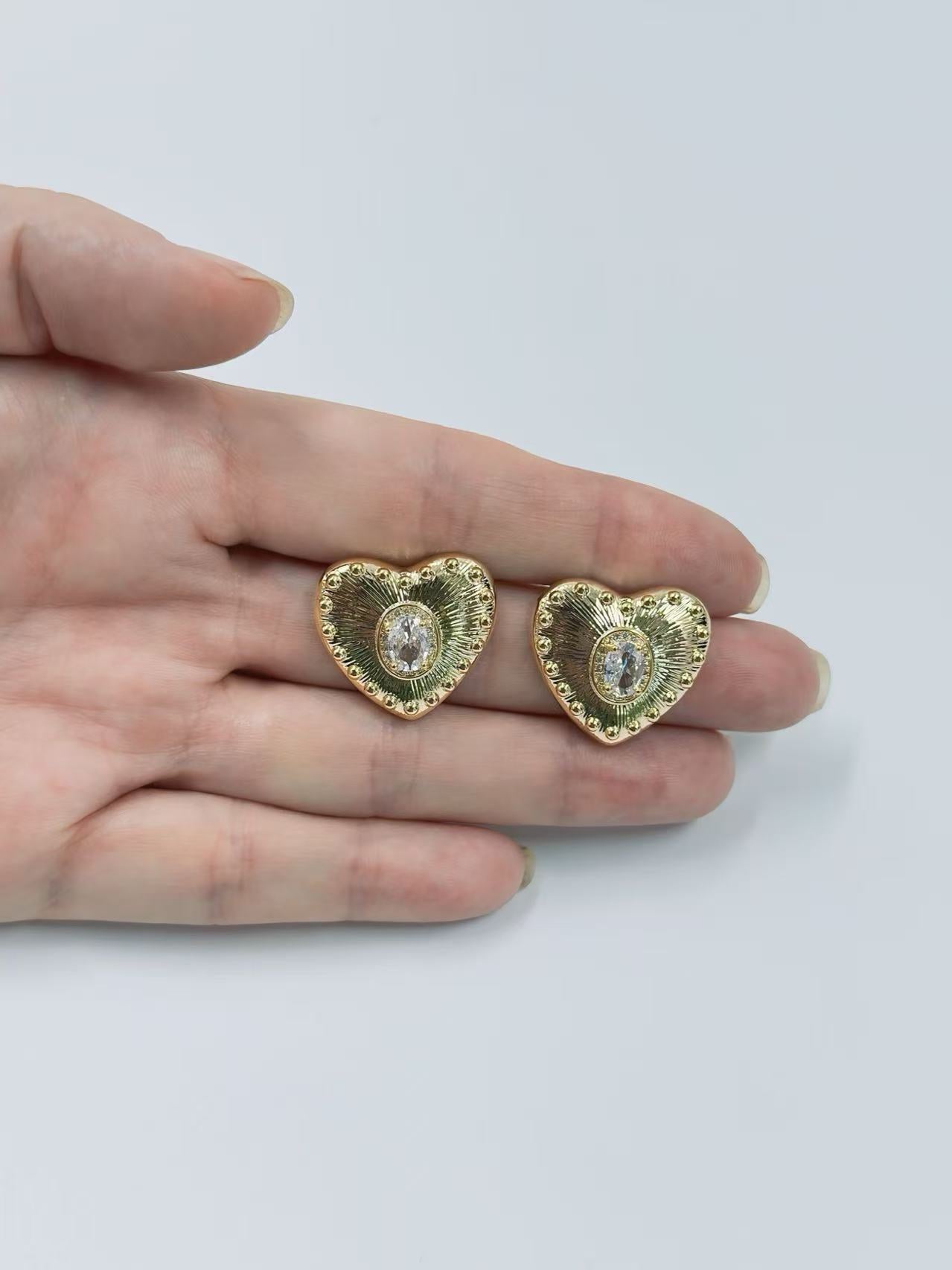 Gold Radiant Heart Crystal Stud Earrings