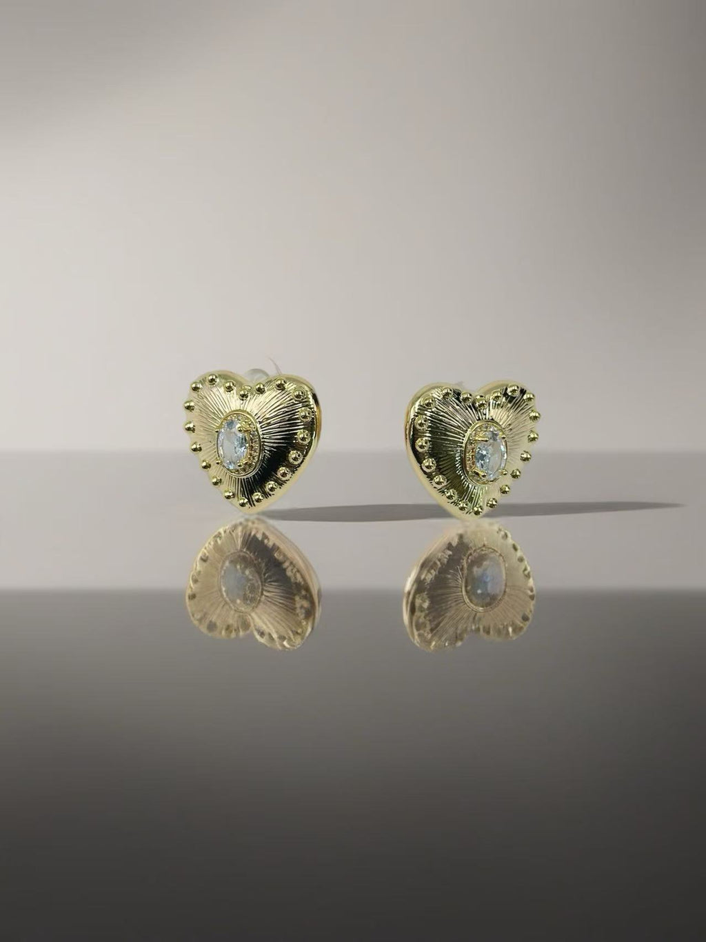 Gold Radiant Heart Crystal Stud Earrings