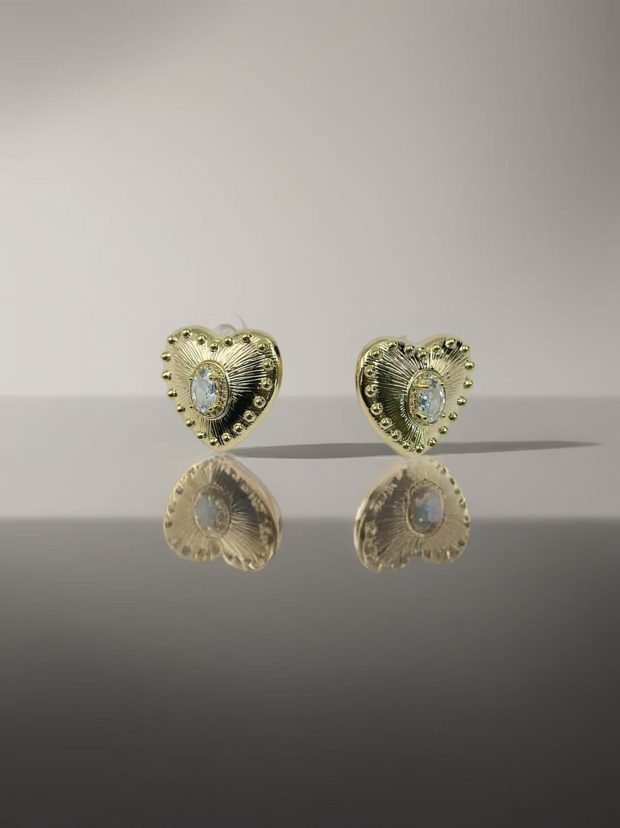Gold Radiant Heart Crystal Stud Earrings