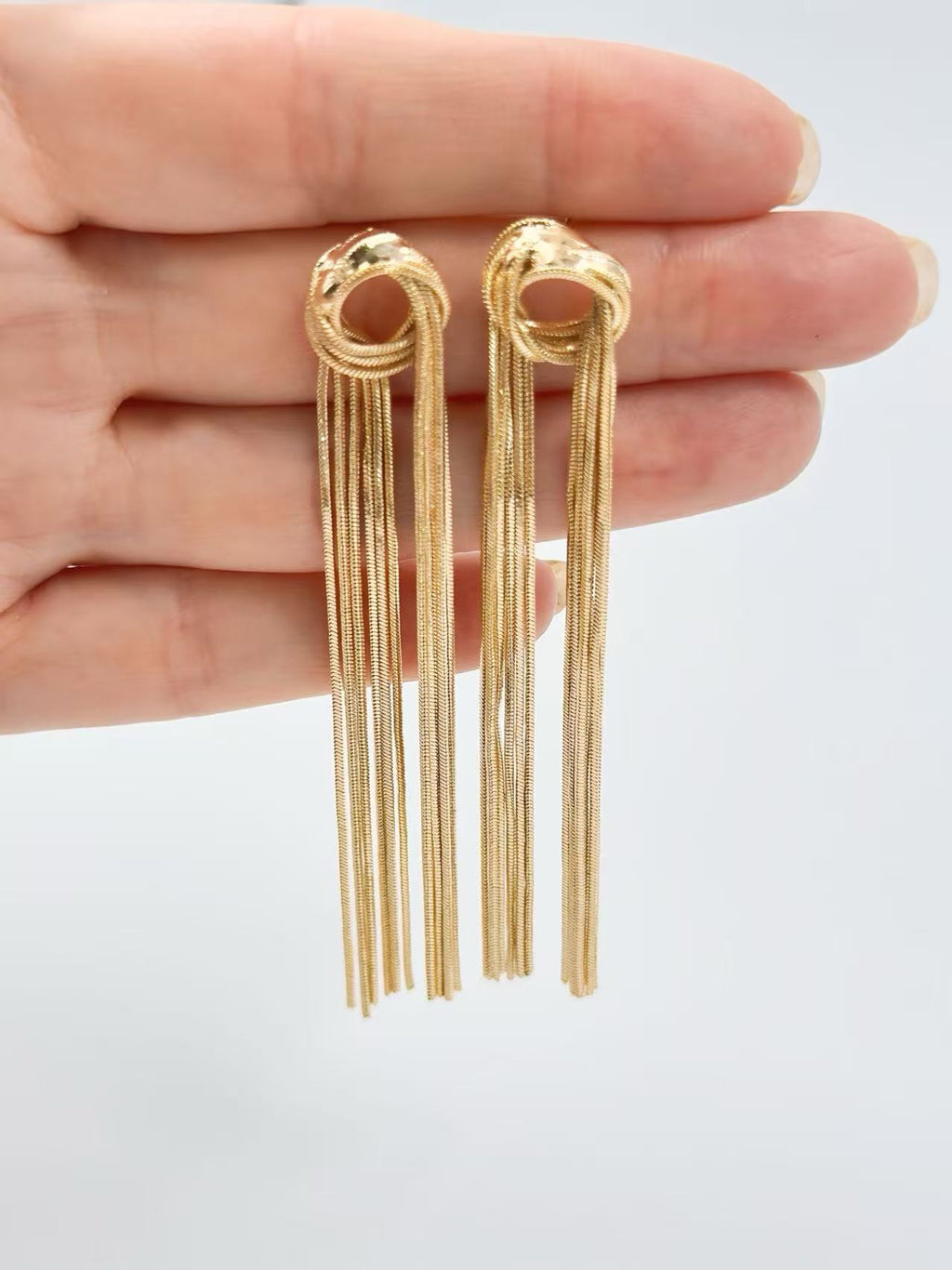 Gold Knot Tassel Statement Earrings