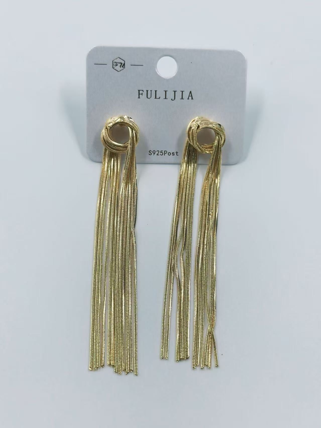 Gold Knot Tassel Statement Earrings