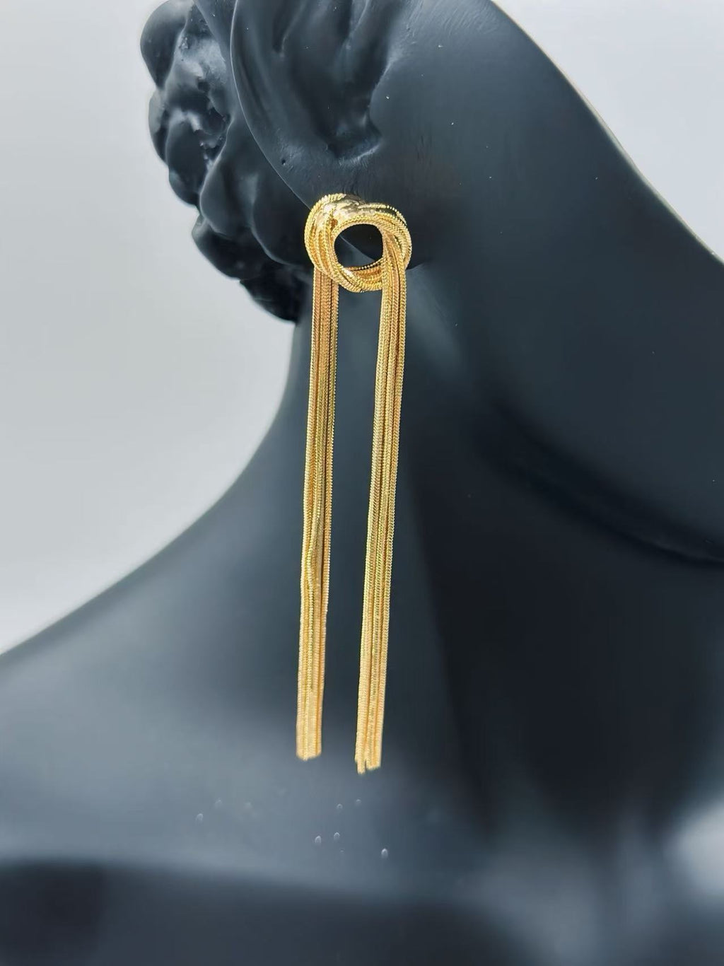 Gold Knot Tassel Statement Earrings