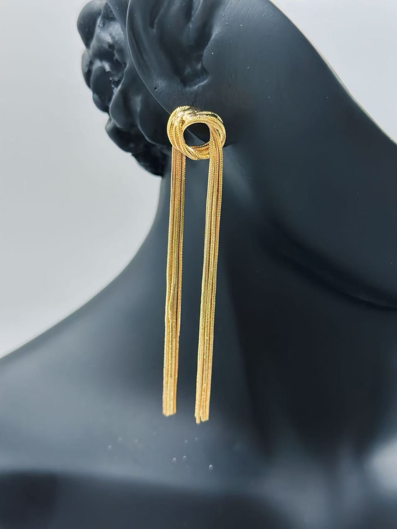 Gold Knot Tassel Statement Earrings