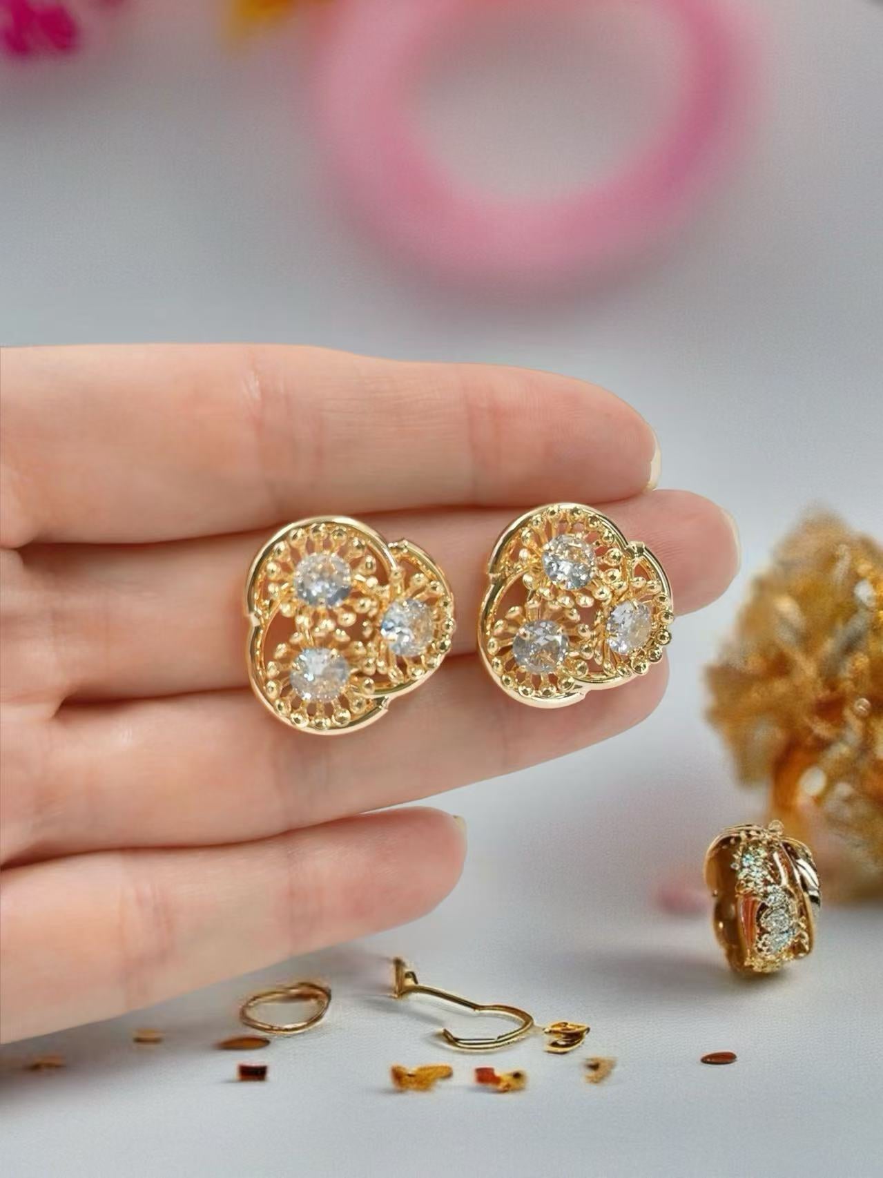 Gold Sparkle Stud Earrings