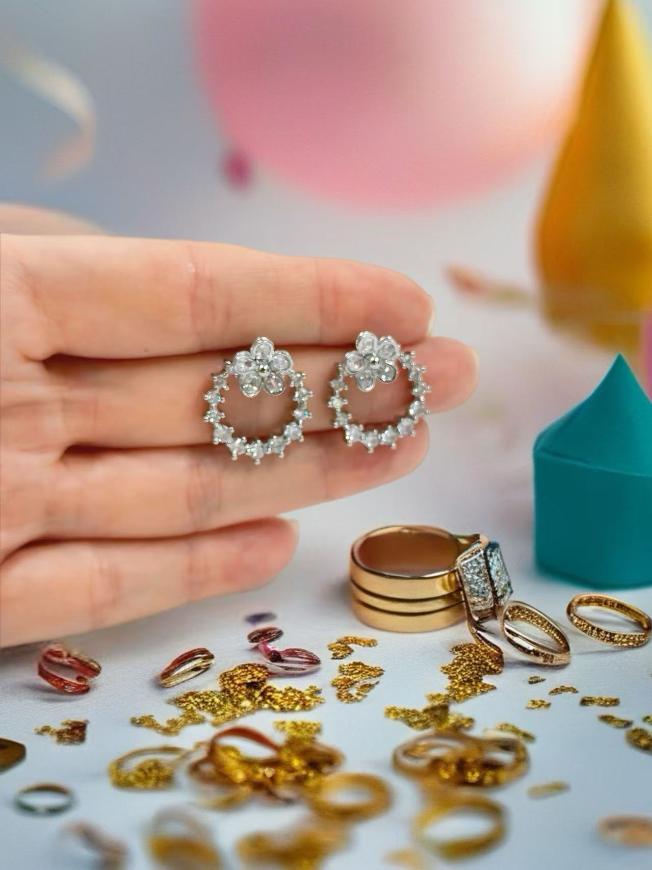 Silver Radiant Cluster Stud Earrings