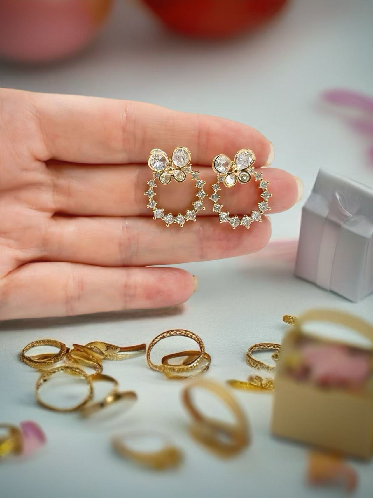 Gold Radiant Cluster Stud Earrings
