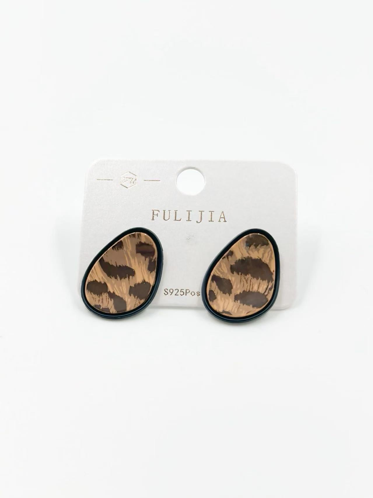 Leopard Print Teardrop Stud Earrings