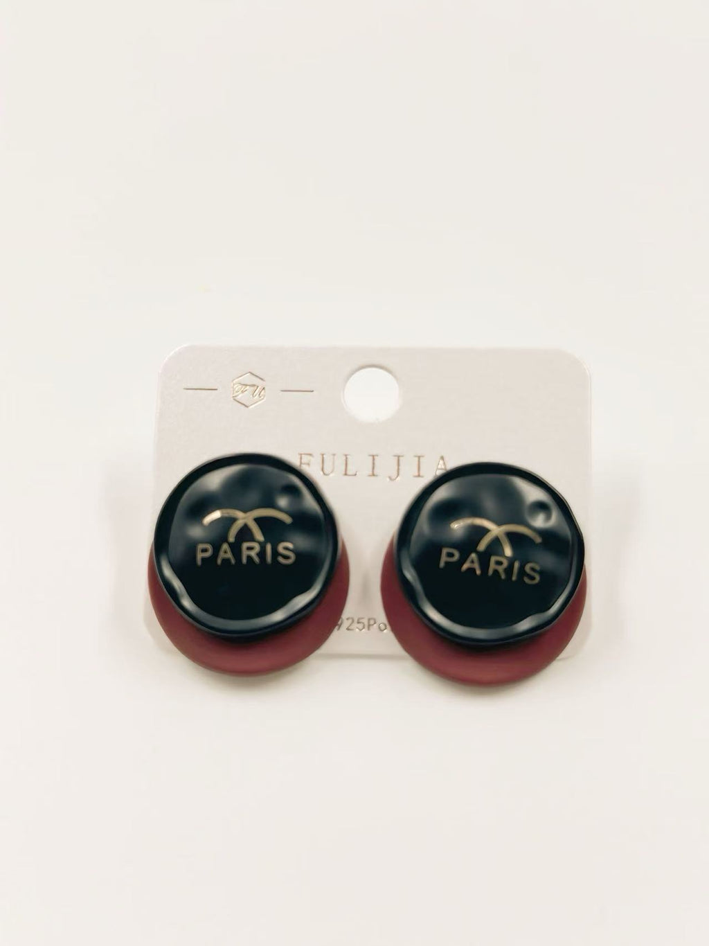 Red & Black Round Paris-Inspired Stud Earrings