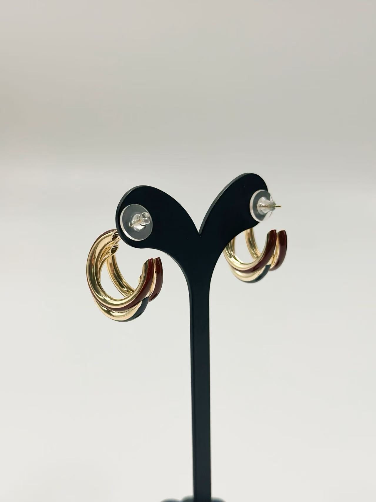 Triple-Tone Interlocking Hoop Earrings