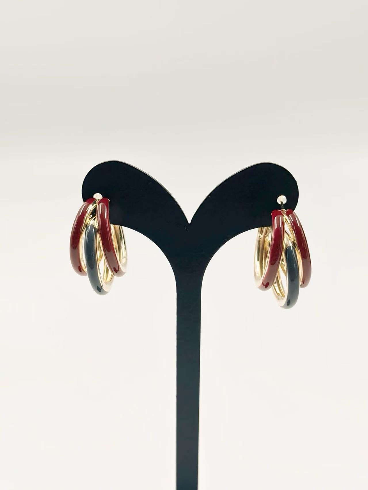 Triple-Tone Interlocking Hoop Earrings