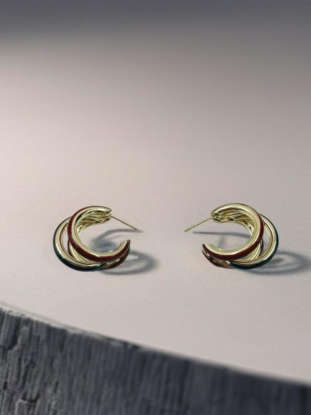 Triple-Tone Interlocking Hoop Earrings