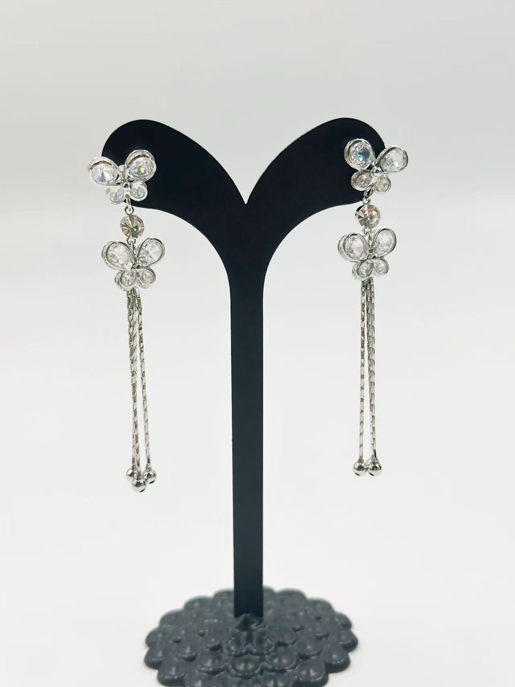 Silver-Tone Butterfly Drop Earrings with Chain Tassels