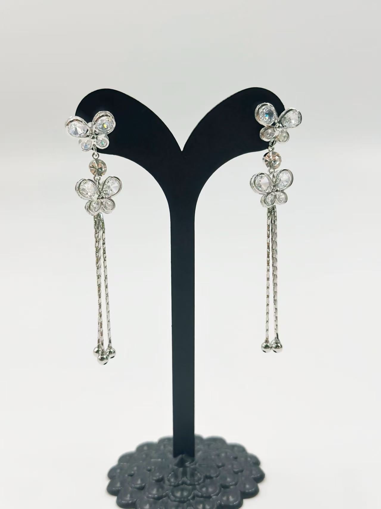 Silver-Tone Butterfly Drop Earrings with Chain Tassels