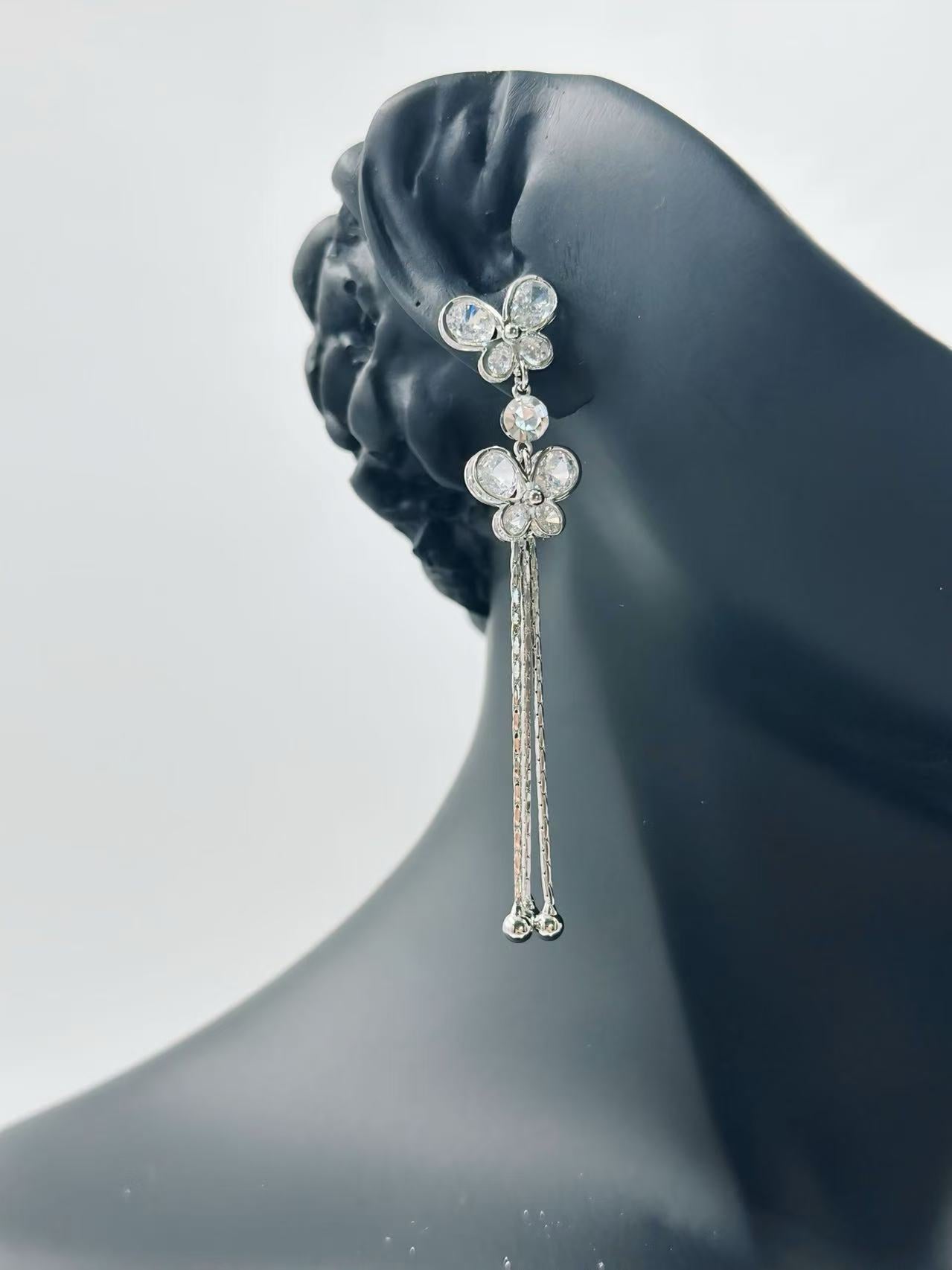 Silver-Tone Butterfly Drop Earrings with Chain Tassels