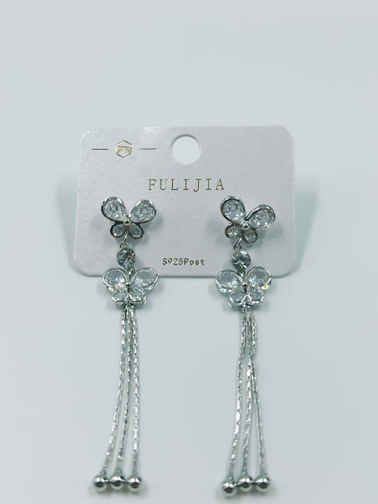 Silver-Tone Butterfly Drop Earrings with Chain Tassels