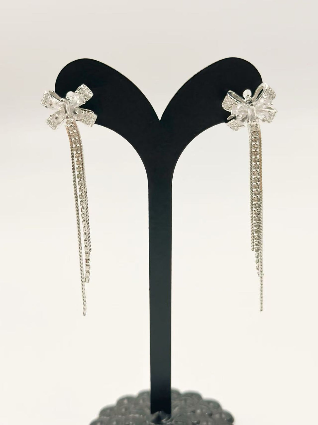 Elegant Bow Drop Earrings with Double Chain Tassels
