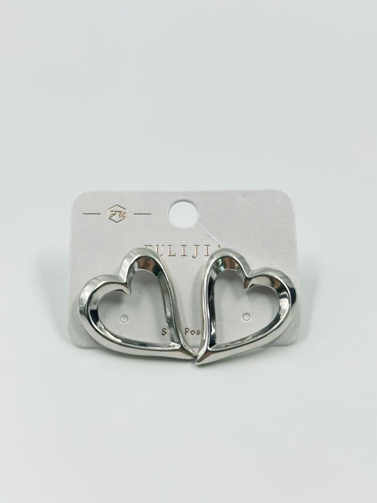 Silver-Tone Open Heart Stud Earrings