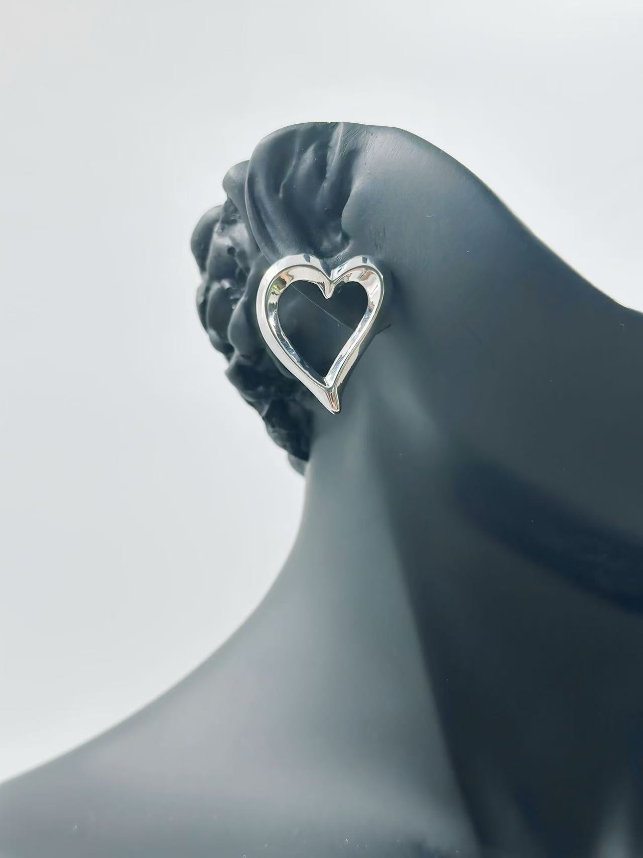 Silver-Tone Open Heart Stud Earrings