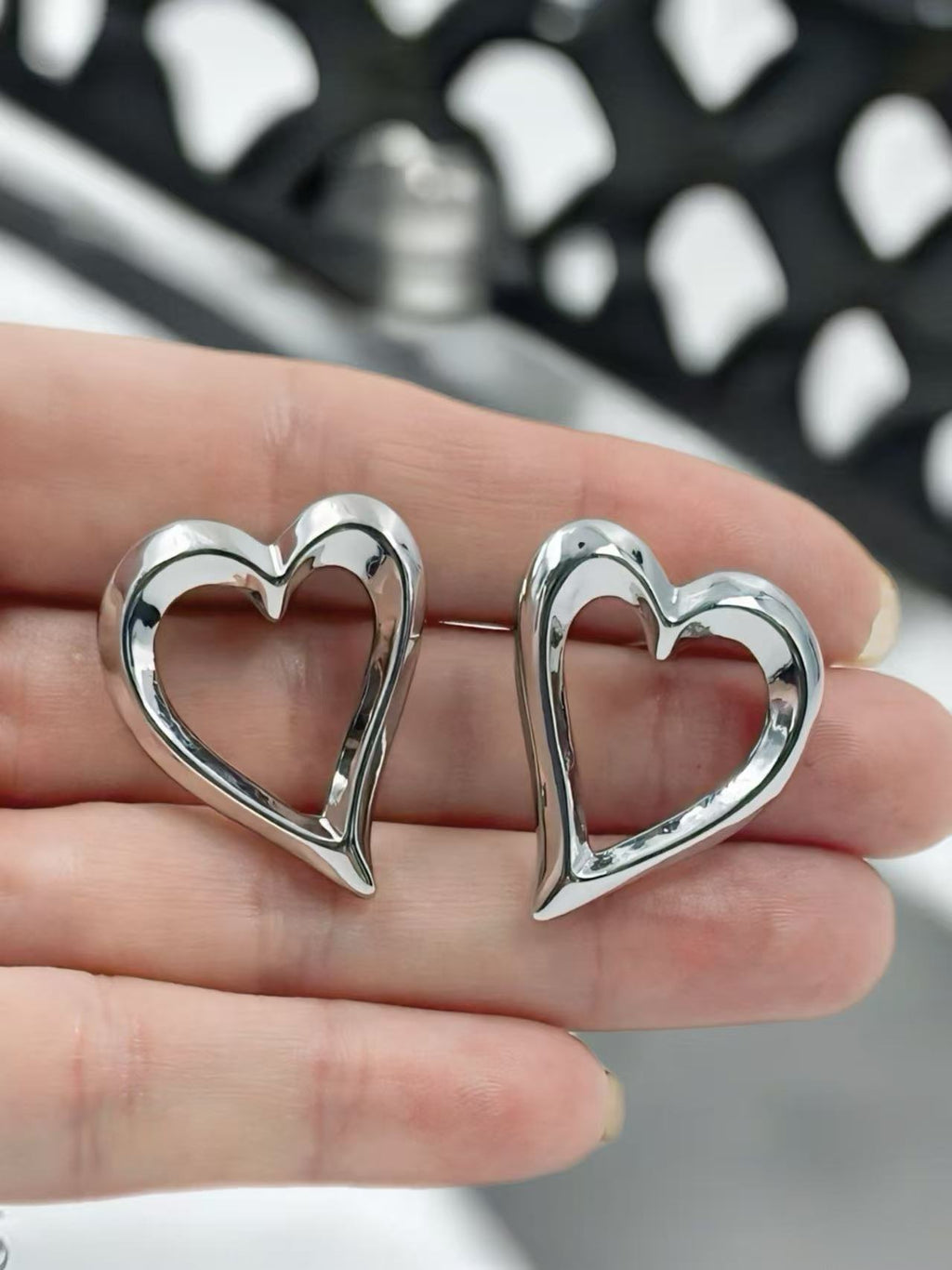 Silver-Tone Open Heart Stud Earrings