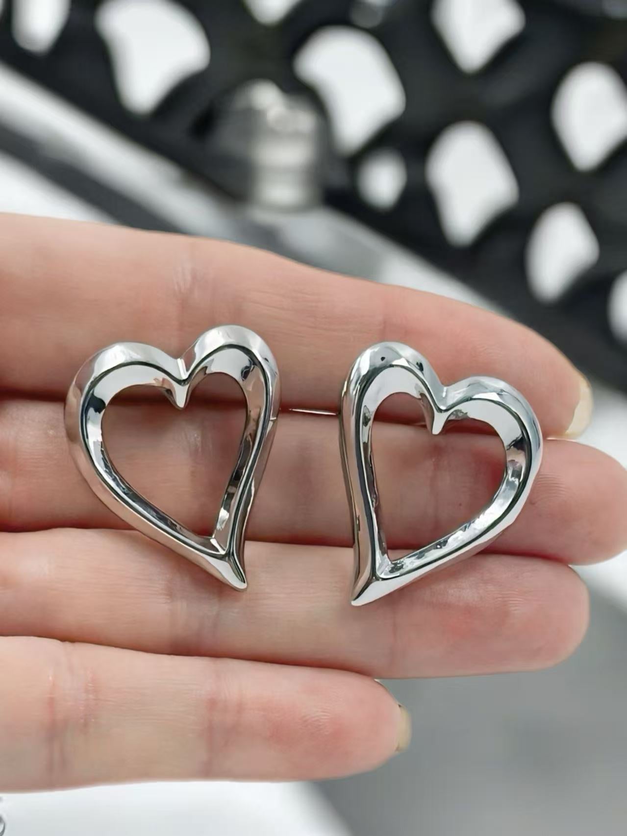 Silver-Tone Open Heart Stud Earrings