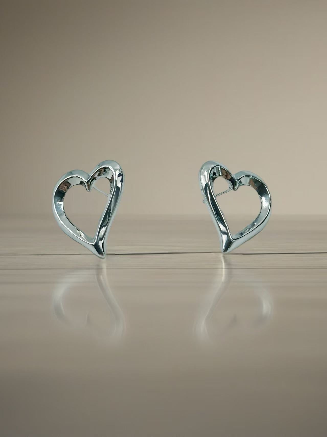 Silver-Tone Open Heart Stud Earrings