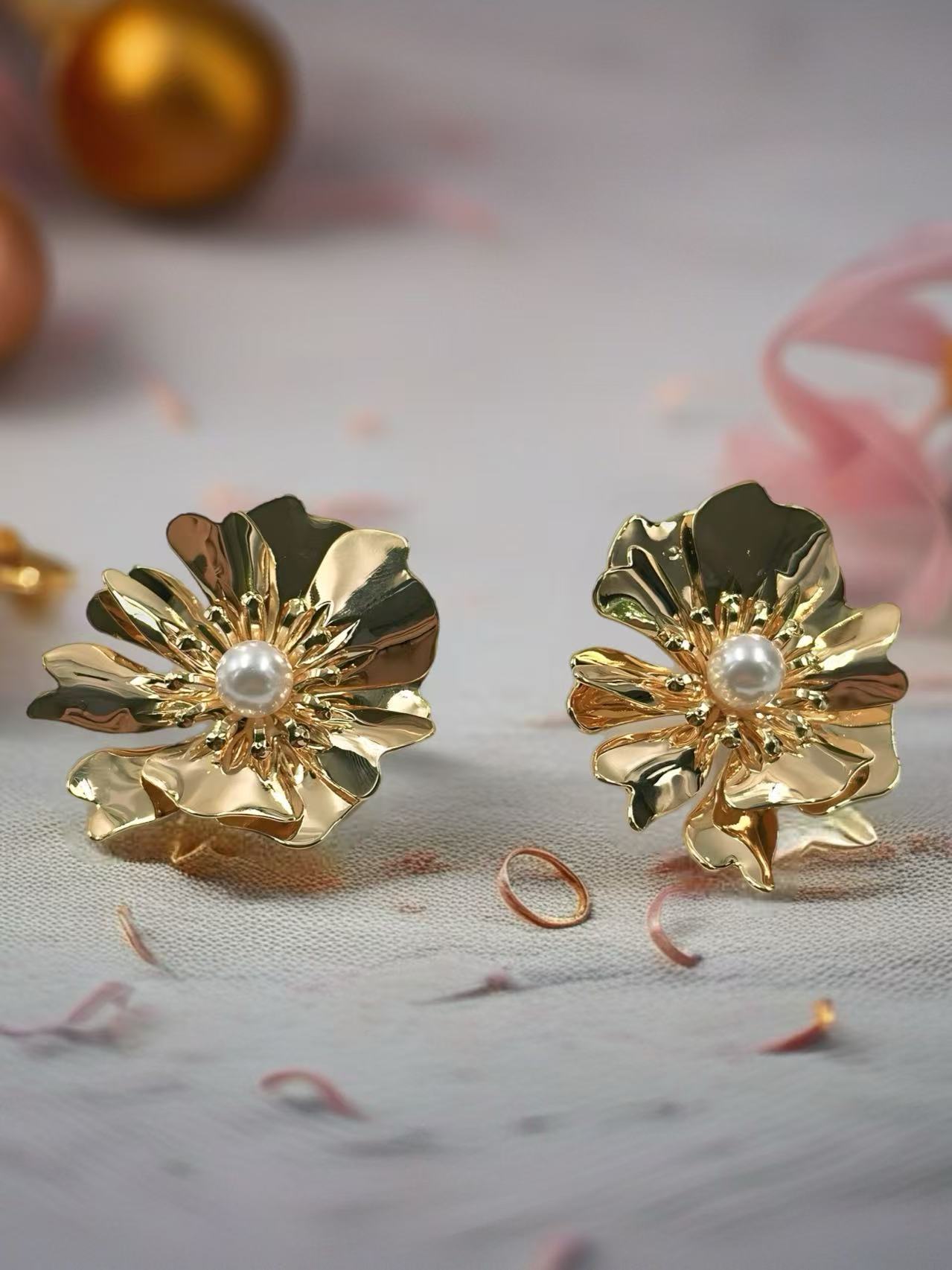 Gold-Tone Floral Statement Earrings
