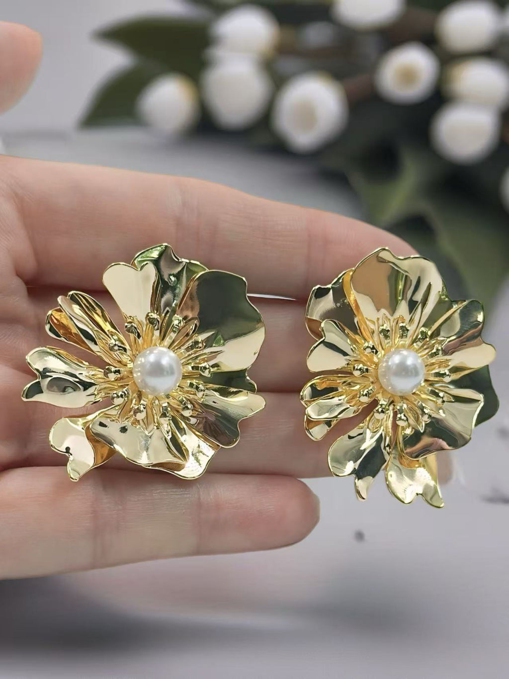 Gold-Tone Floral Statement Earrings