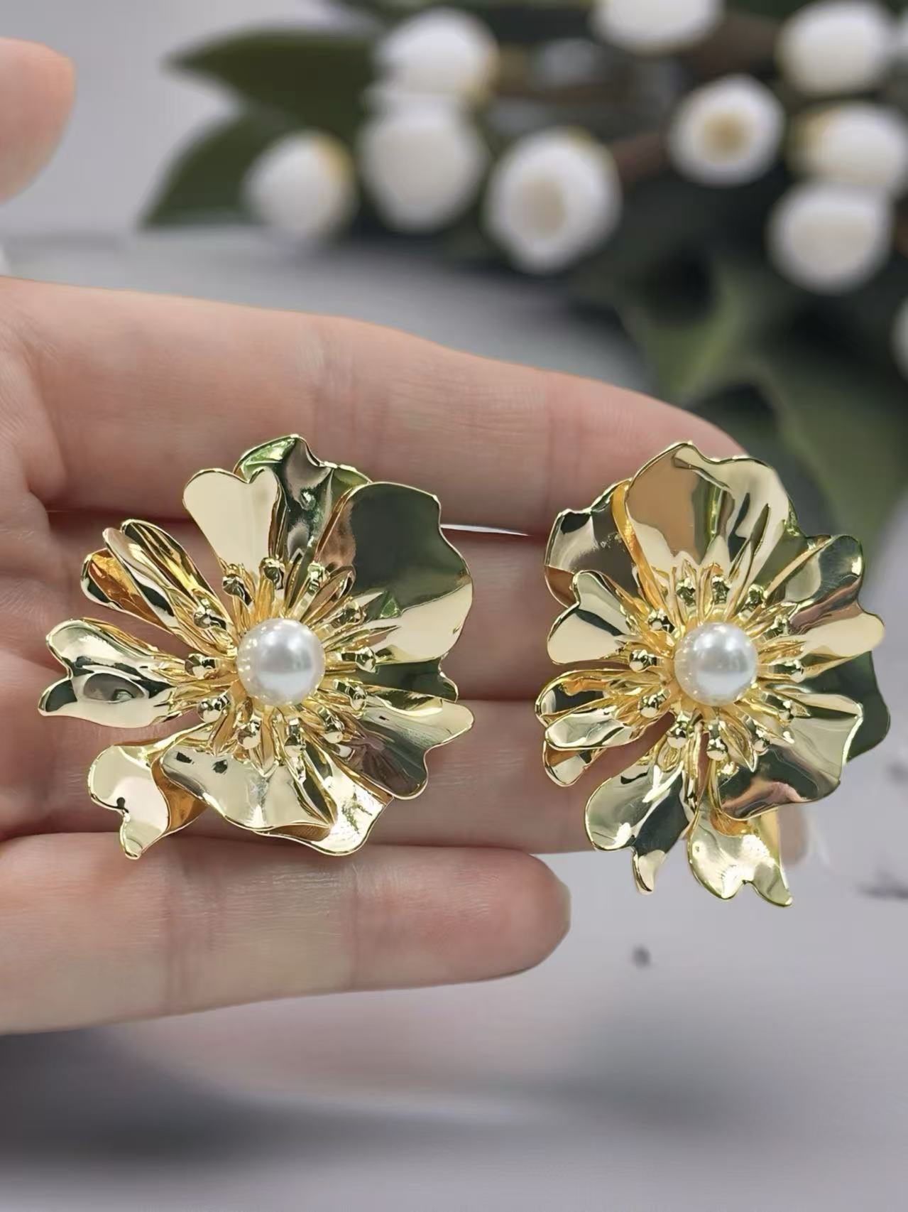 Gold-Tone Floral Statement Earrings