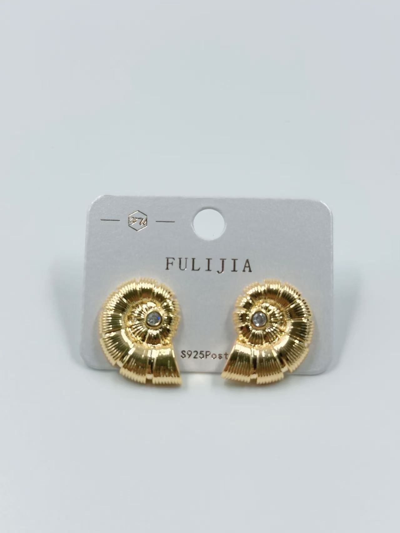 Golden Spiral Shell-Inspired Stud Earrings
