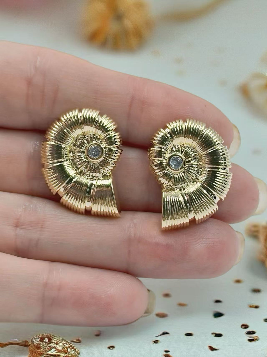 Golden Spiral Shell-Inspired Stud Earrings
