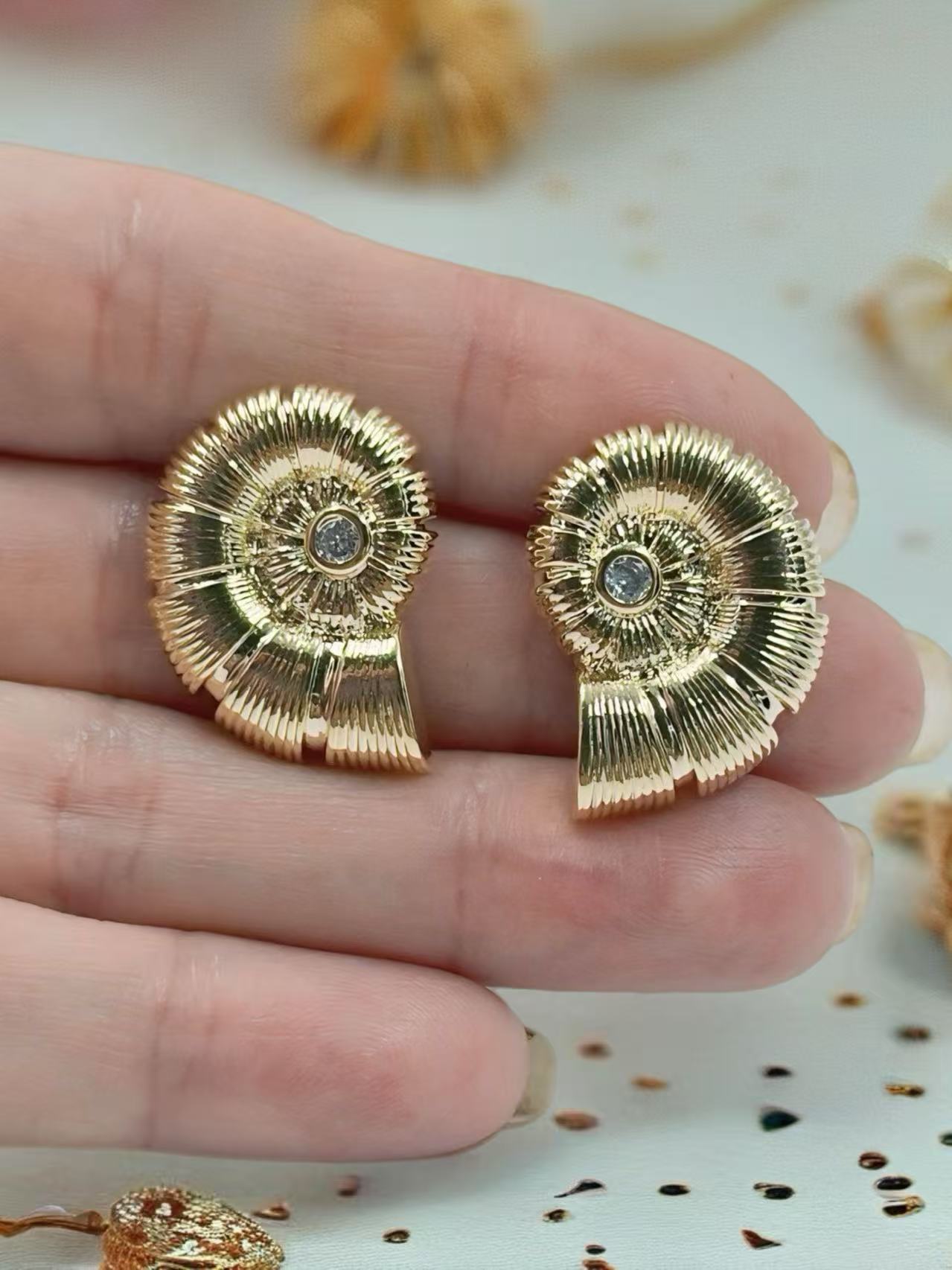 Golden Spiral Shell-Inspired Stud Earrings