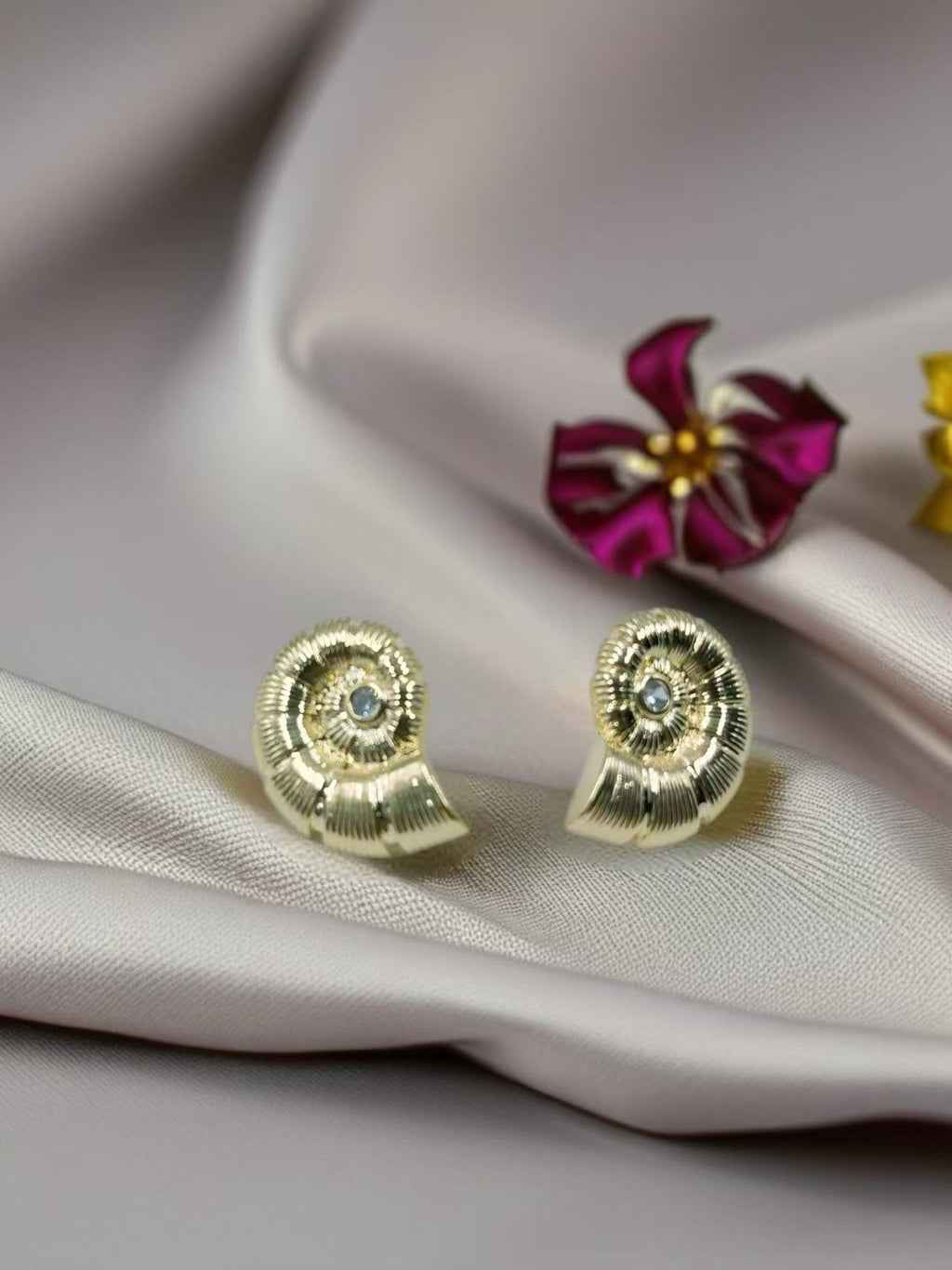 Golden Spiral Shell-Inspired Stud Earrings