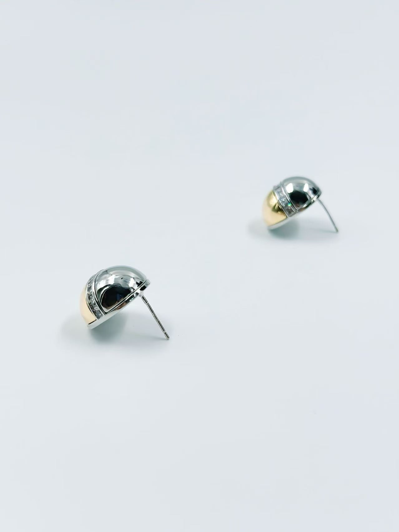 Sleek Half-Dome Two-Tone Stud Earrings