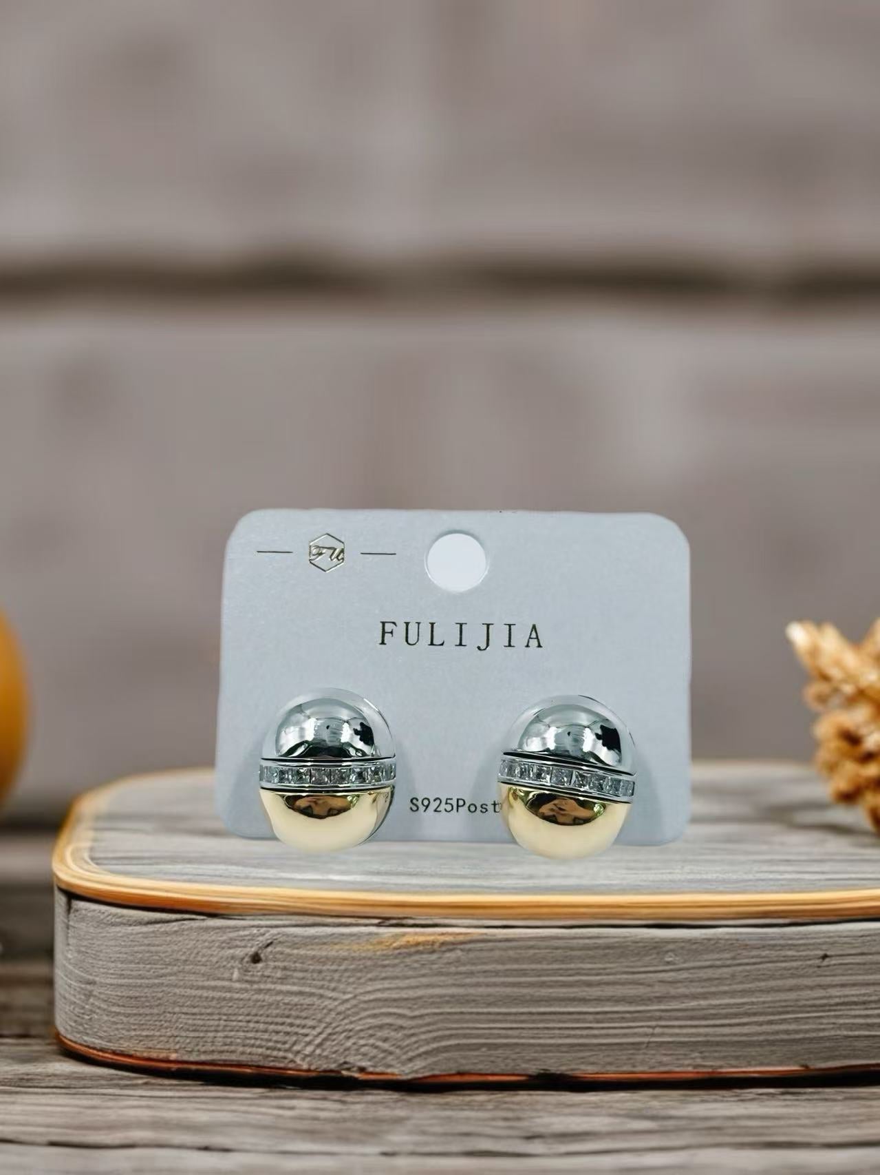 Sleek Half-Dome Two-Tone Stud Earrings
