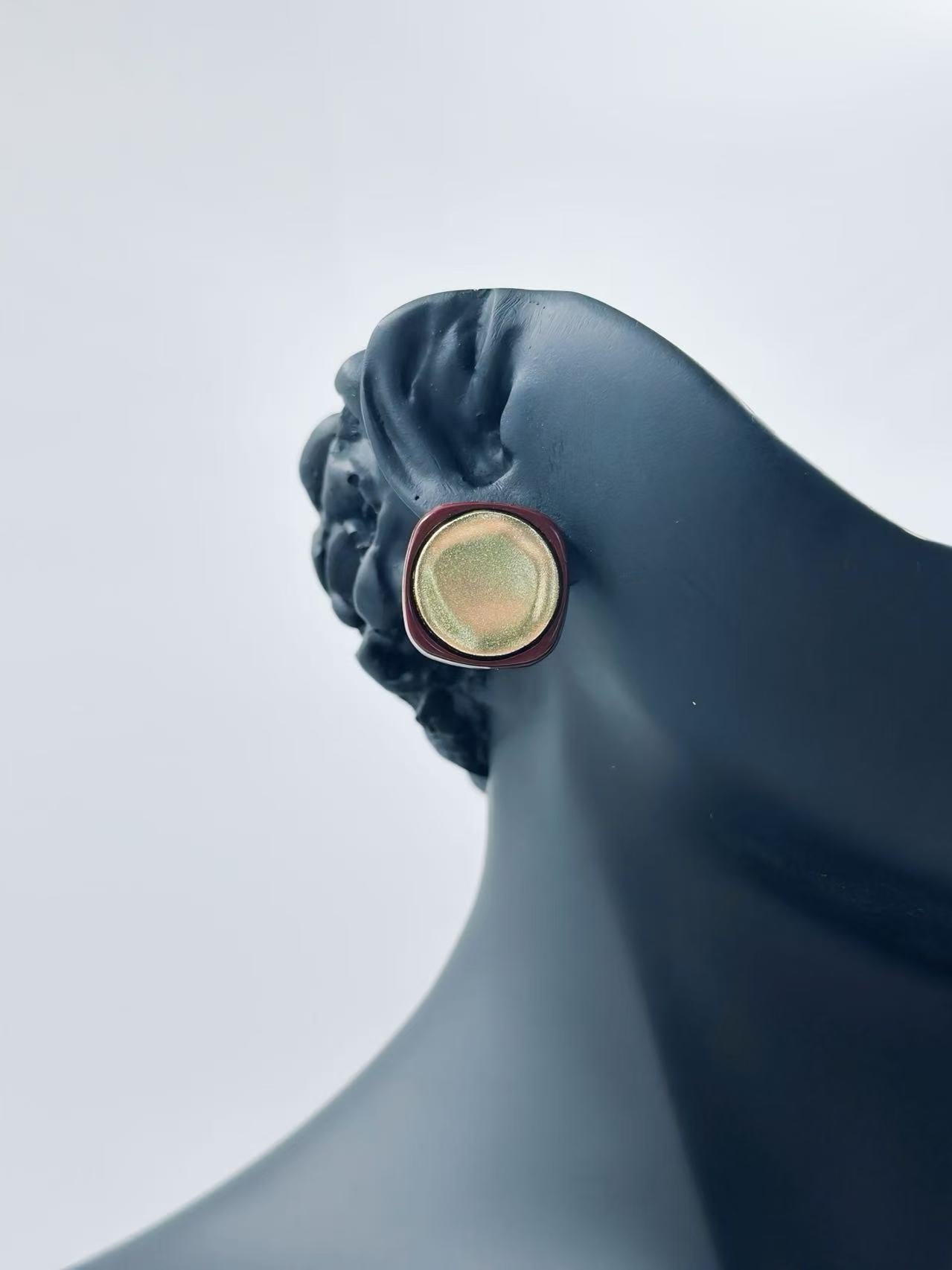 Minimalist Retro Dome Stud Earrings – Matte Gold & Silver