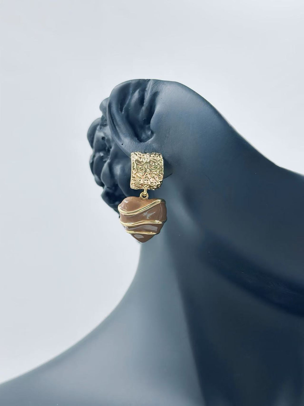 Vintage Gold-Plated Heart Drop Earrings
