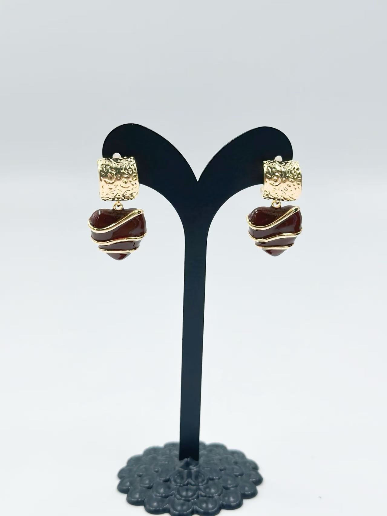 Vintage Gold-Plated Heart Drop Earrings