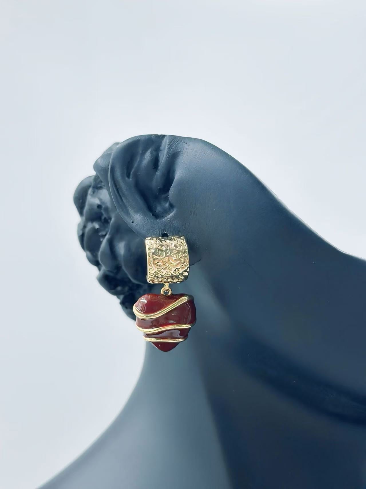 Vintage Gold-Plated Heart Drop Earrings