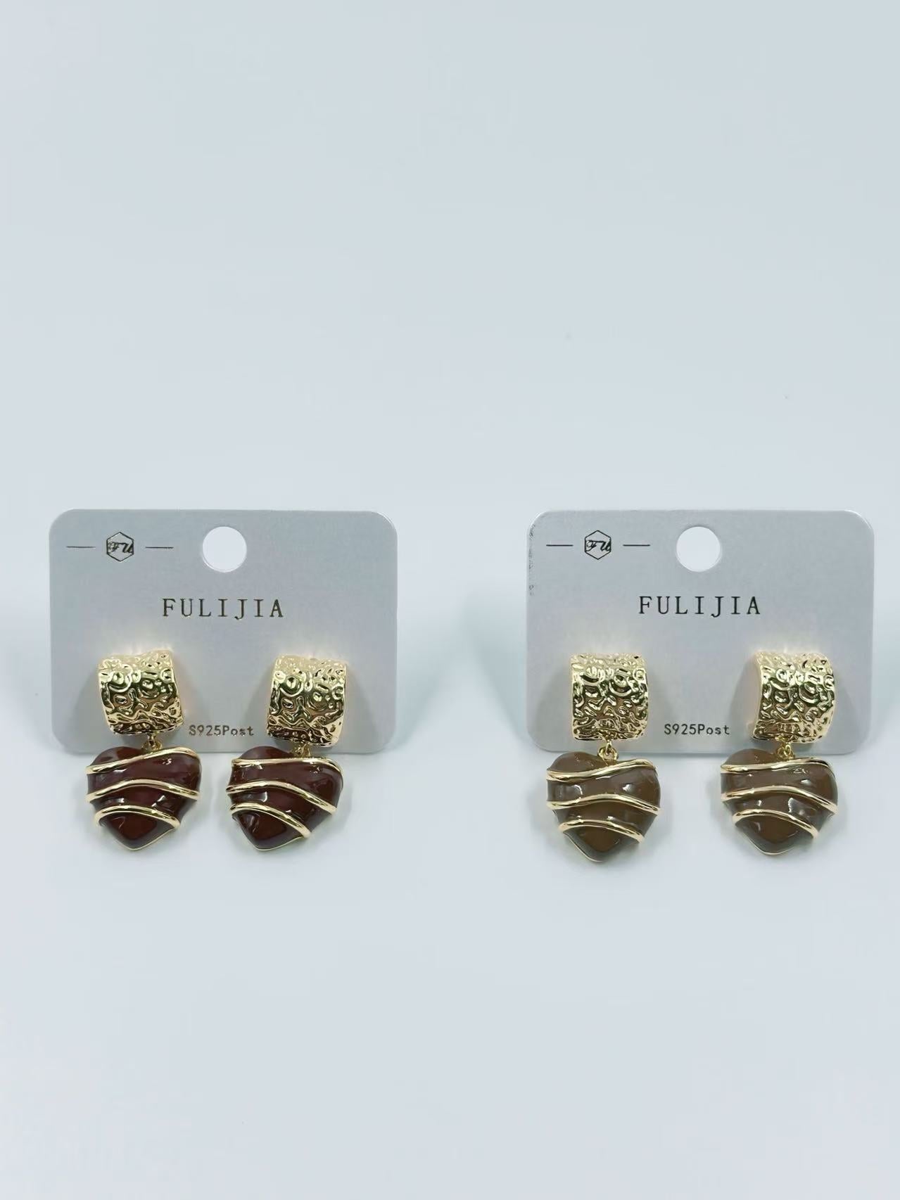 Vintage Gold-Plated Heart Drop Earrings