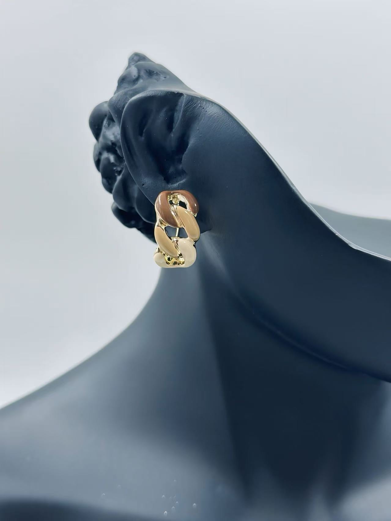 Chunky Tri-Tone Interlocking Chain Drop Earrings