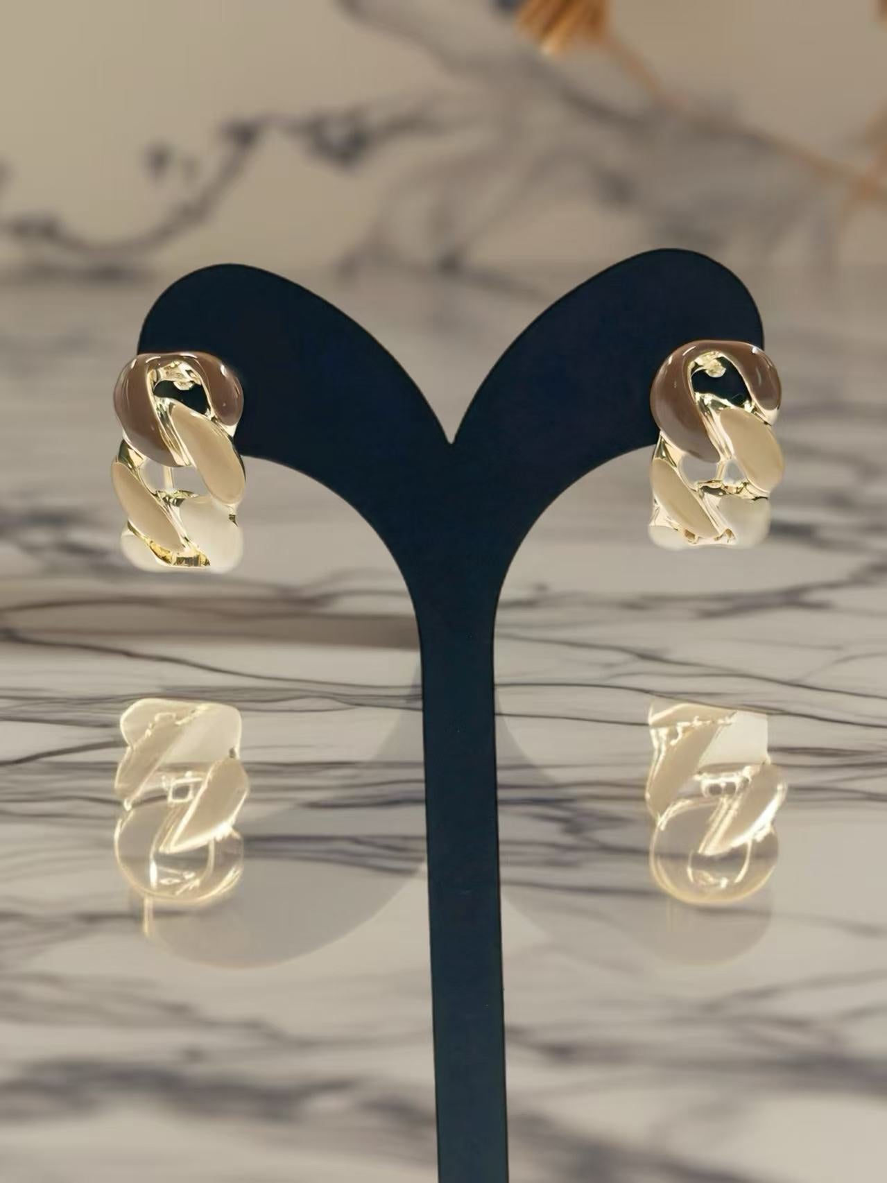 Chunky Tri-Tone Interlocking Chain Drop Earrings
