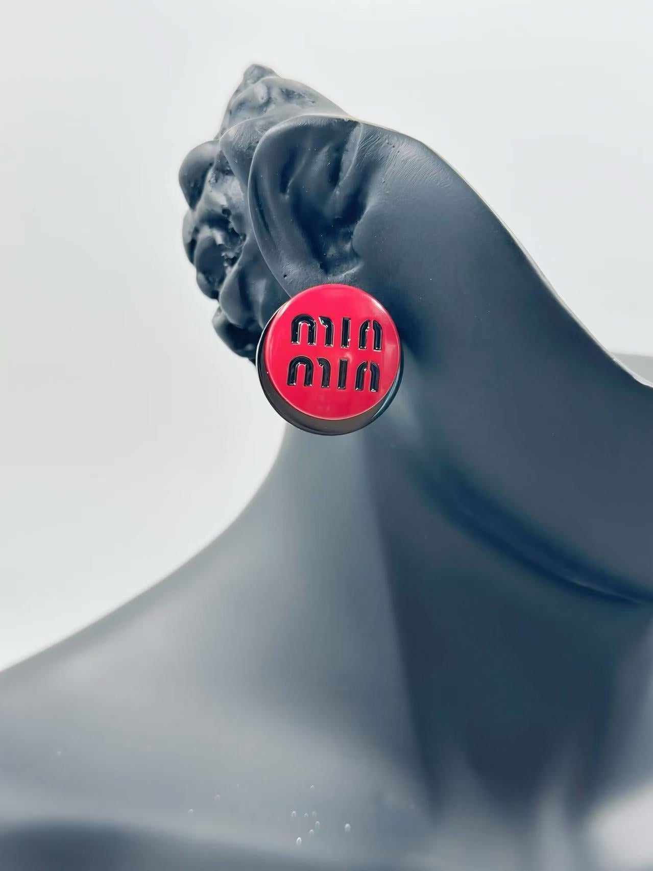 Retro Logo Button Stud Earrings – Black & Red