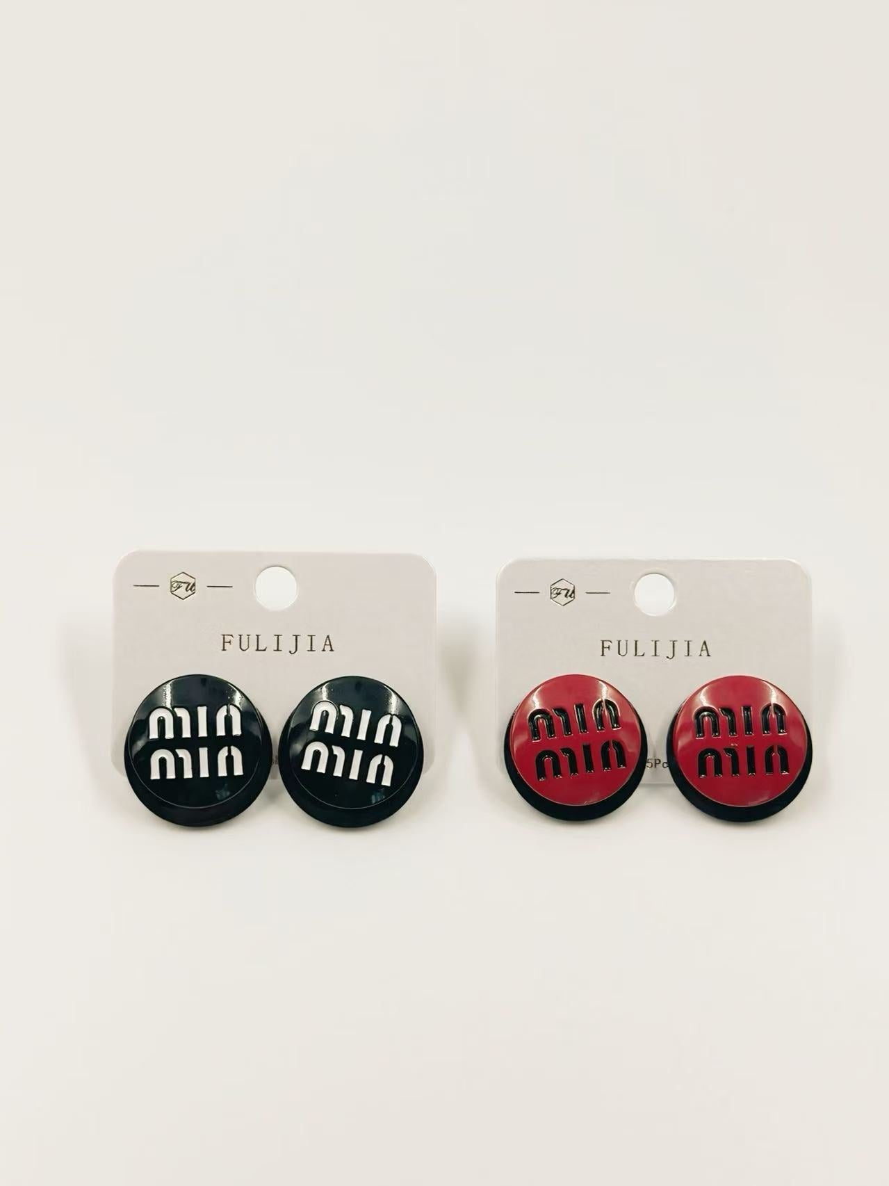 Retro Logo Button Stud Earrings – Black & Red