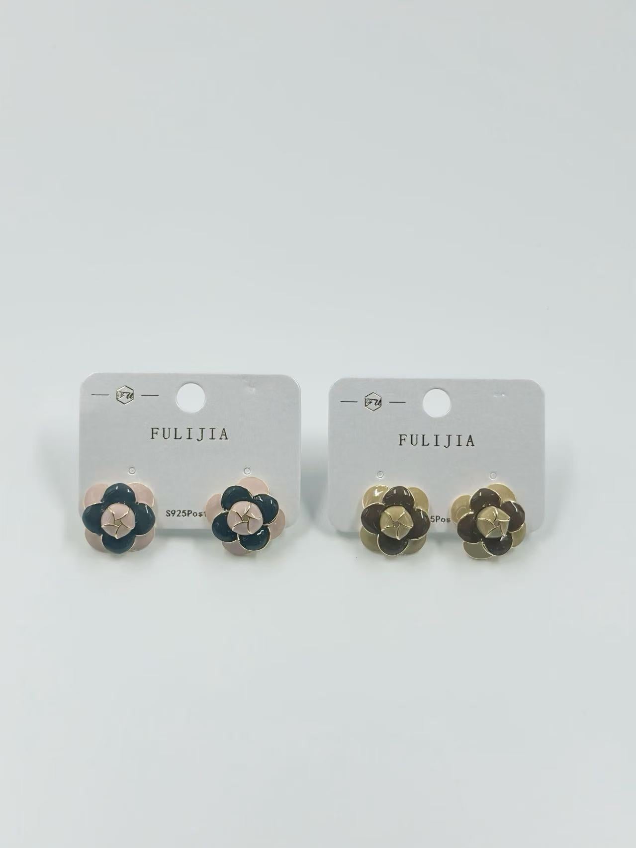Glossy Camellia Stud Earrings – Duo Color Set