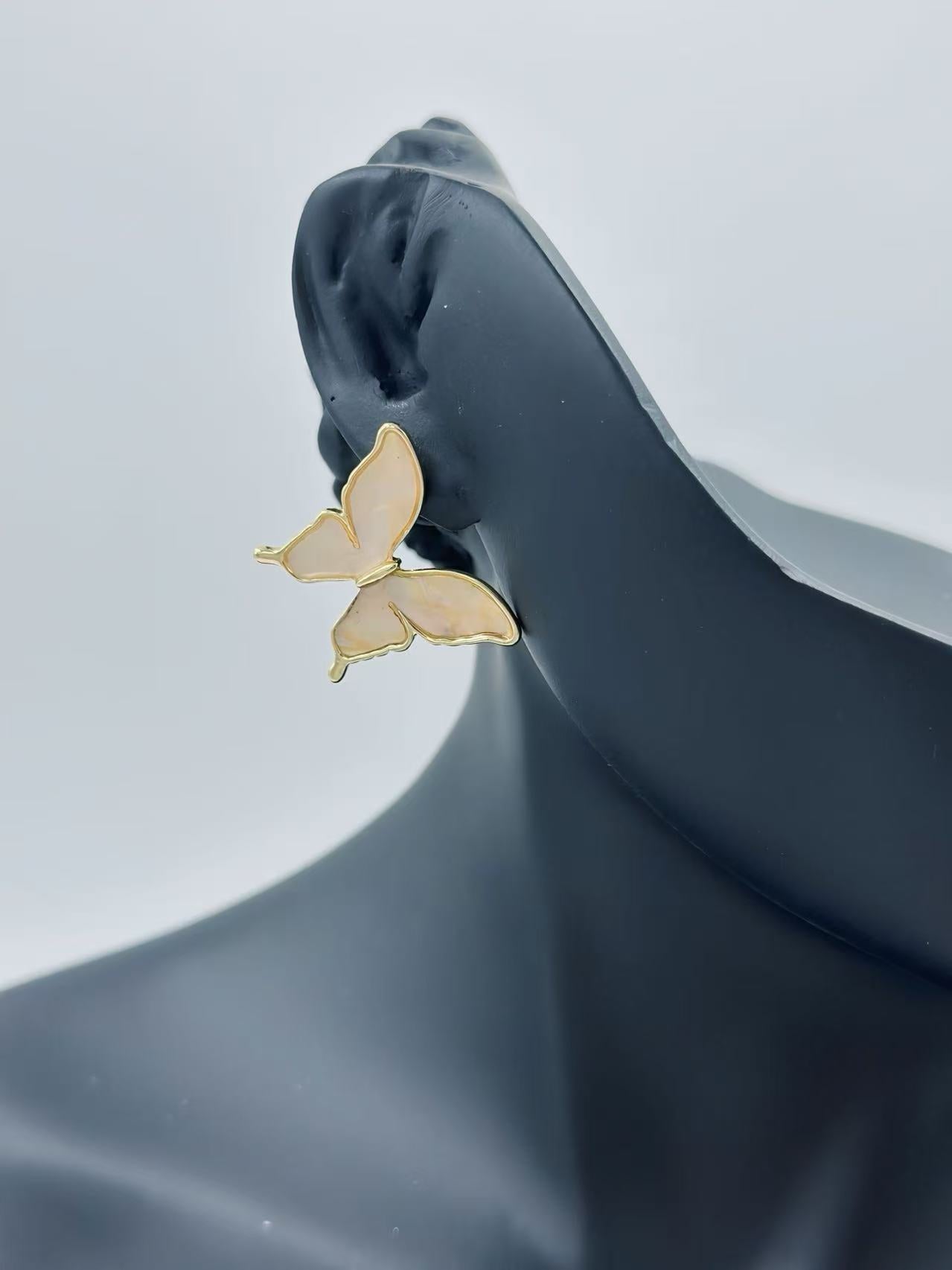 Iridescent Butterfly Wing Stud Earrings – Gold & Silver Tones