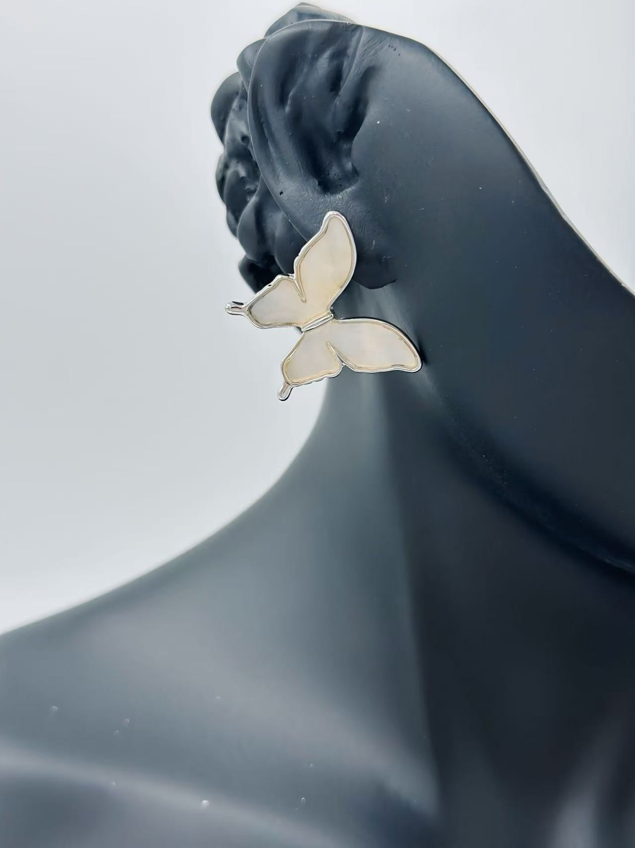 Iridescent Butterfly Wing Stud Earrings – Gold & Silver Tones