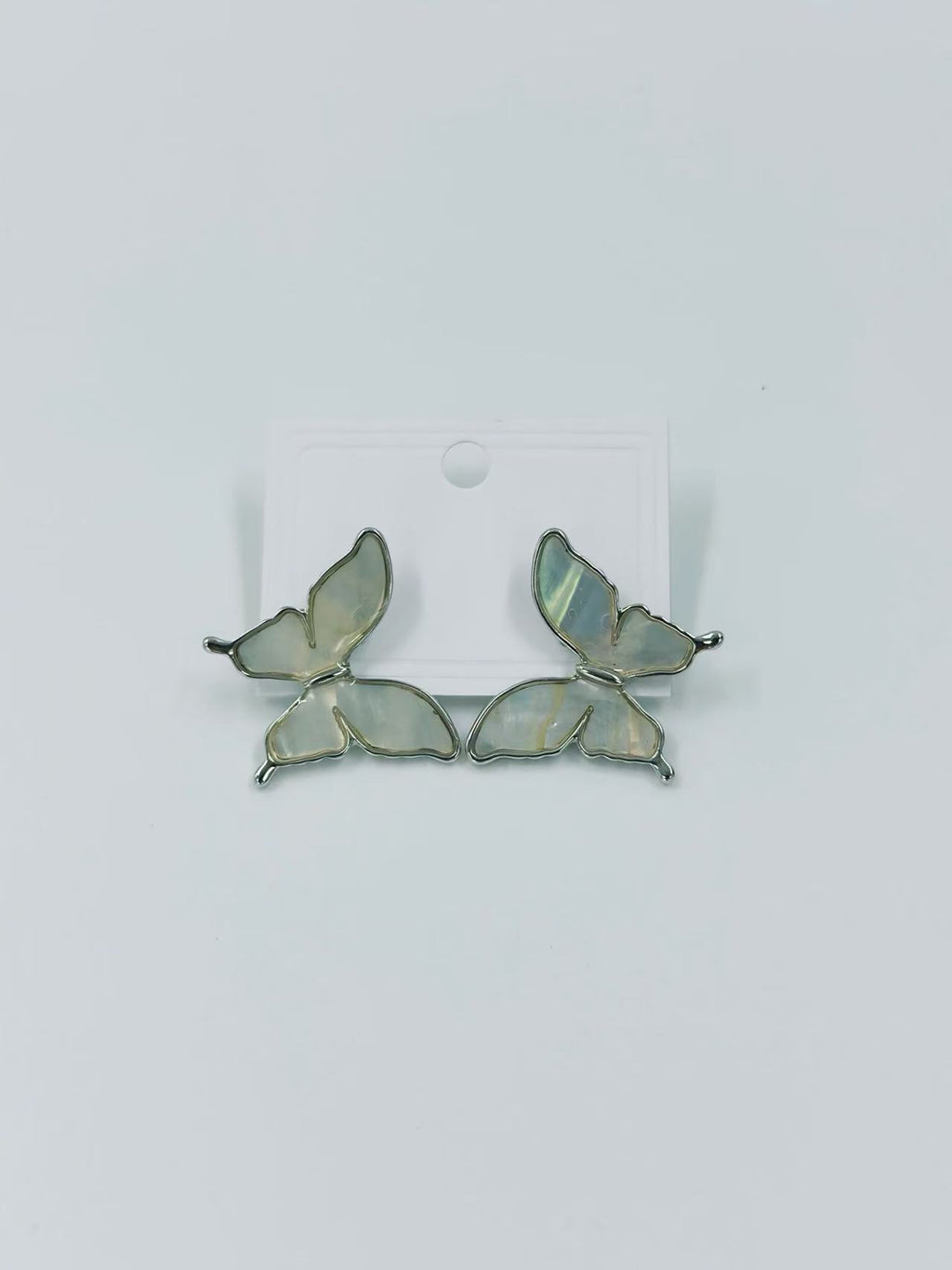 Iridescent Butterfly Wing Stud Earrings – Gold & Silver Tones