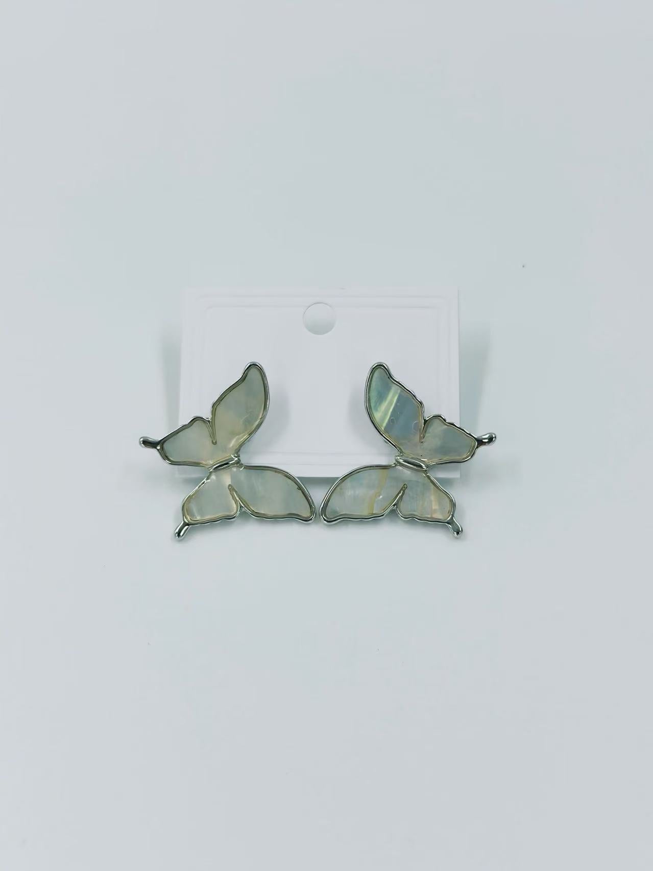 Iridescent Butterfly Wing Stud Earrings – Gold & Silver Tones