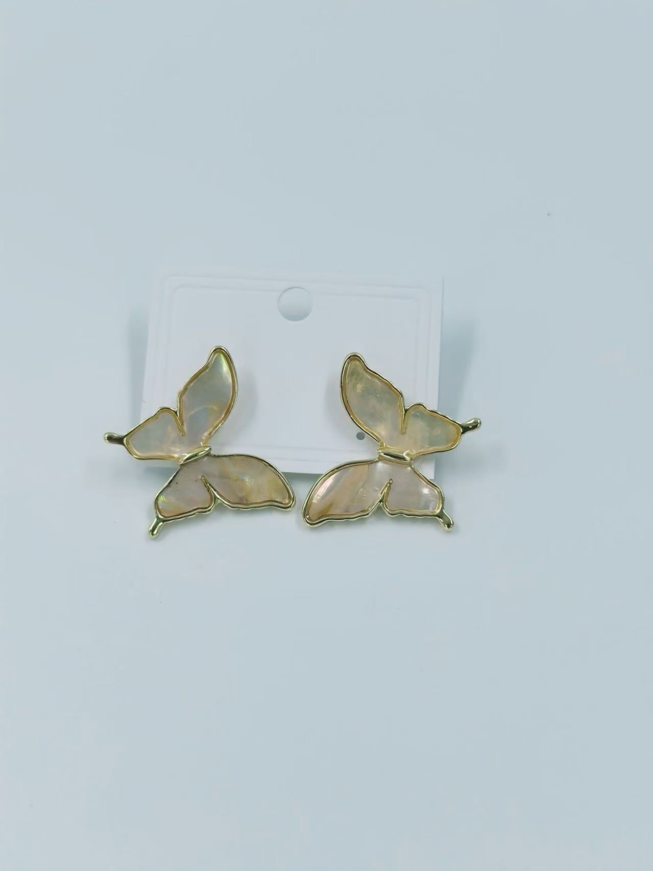 Iridescent Butterfly Wing Stud Earrings – Gold & Silver Tones