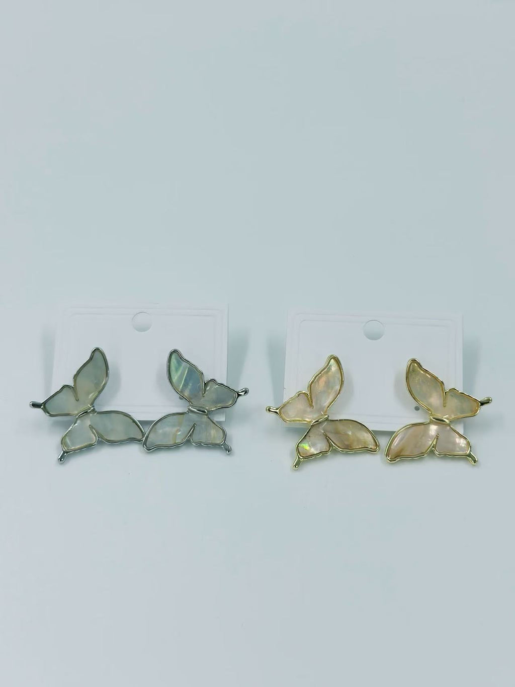 Iridescent Butterfly Wing Stud Earrings – Gold & Silver Tones